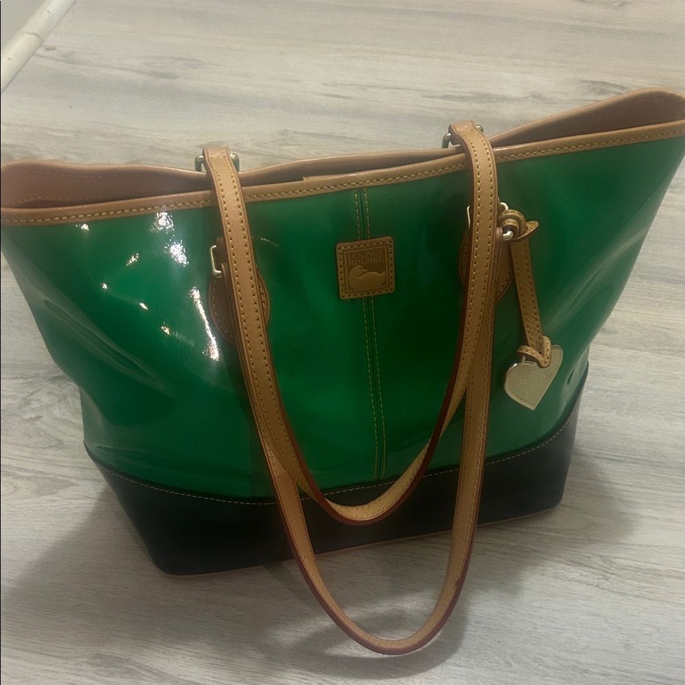 Dooney & Bourke green patent leather w/ a black leather base tan Vachetta lthr